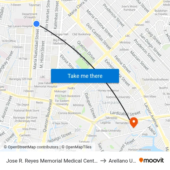 Jose R. Reyes Memorial Medical Center, Rizal Avenue, Manila to Arellano University map