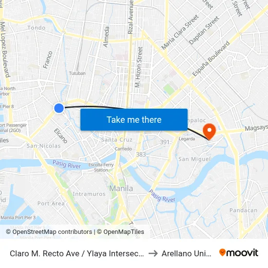 Claro M. Recto Ave / Ylaya Intersection, Manila to Arellano University map