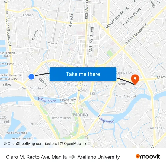 Claro M. Recto Ave, Manila to Arellano University map