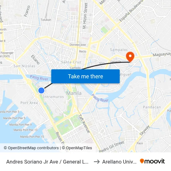 Andres Soriano Jr Ave / General Luna, Manila to Arellano University map