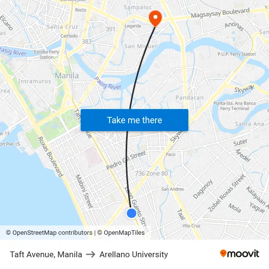 Taft Avenue, Manila to Arellano University map