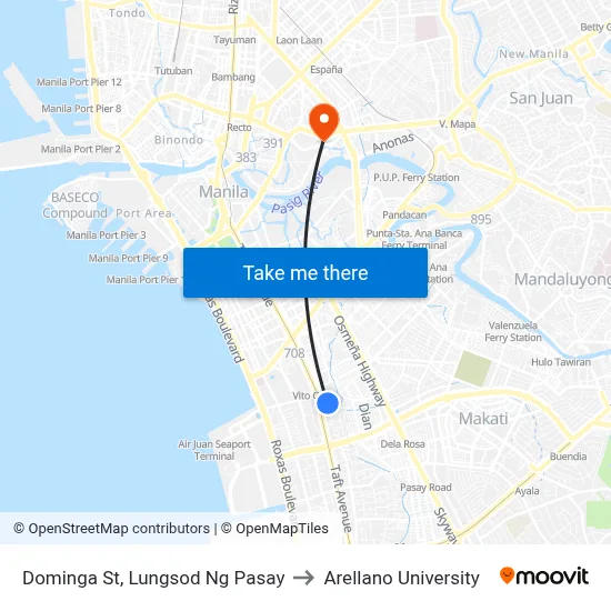 Dominga St, Lungsod Ng Pasay to Arellano University map