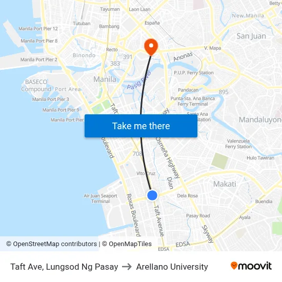 Taft Ave, Lungsod Ng Pasay to Arellano University map