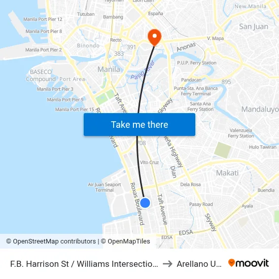 F.B. Harrison St / Williams Intersection, Lungsod Ng Pasay to Arellano University map