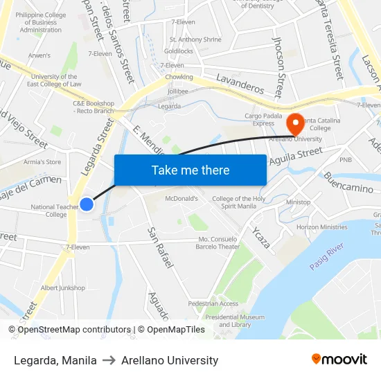 Legarda, Manila to Arellano University map