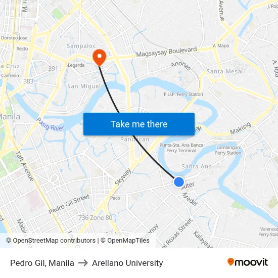 Pedro Gil, Manila to Arellano University map