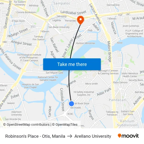 Robinson's Place - Otis, Manila to Arellano University map