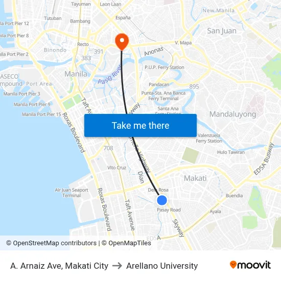 A. Arnaiz Ave, Makati City to Arellano University map