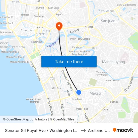 Senator Gil Puyat Ave / Washington Intersection, Makati City to Arellano University map