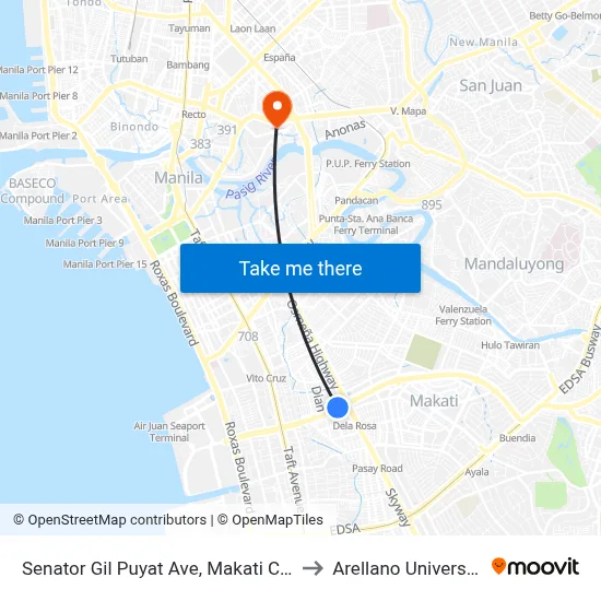 Senator Gil Puyat Ave, Makati City to Arellano University map