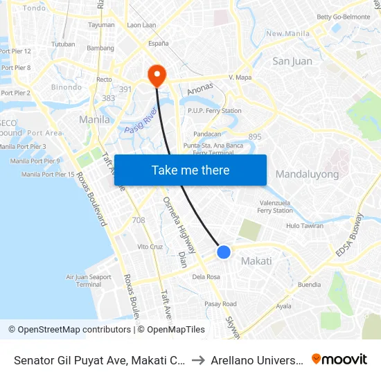 Senator Gil Puyat Ave, Makati City to Arellano University map