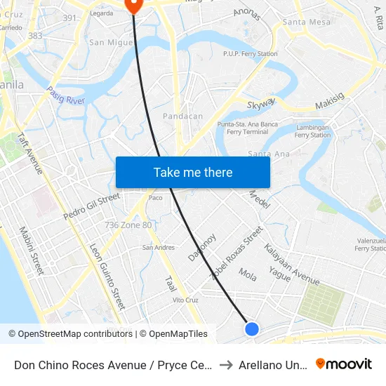 Don Chino Roces Avenue / Pryce Center, Makati City to Arellano University map