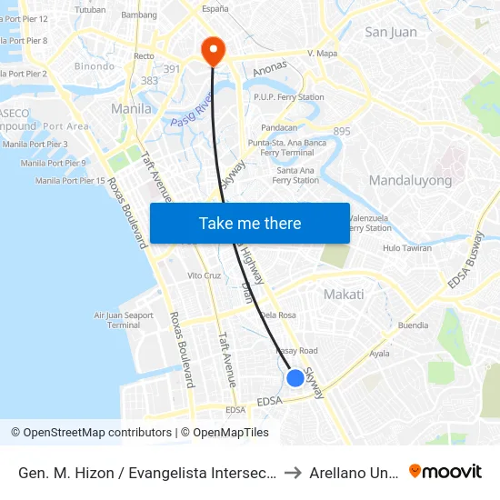 Gen. M. Hizon / Evangelista Intersection, Makati City to Arellano University map