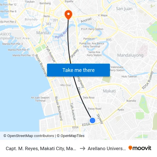 Capt. M. Reyes, Makati City, Manila to Arellano University map