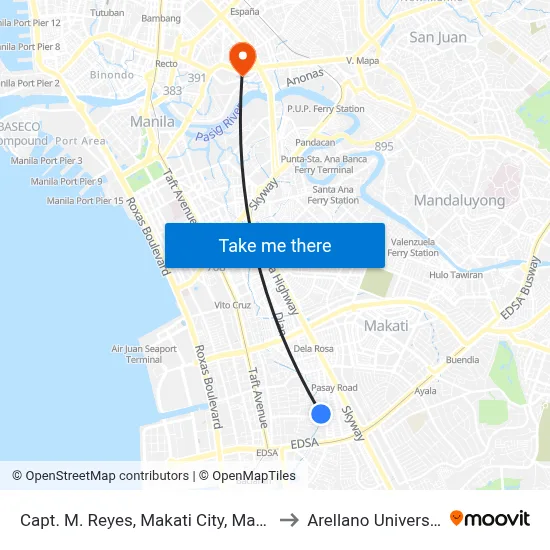 Capt. M. Reyes, Makati City, Manila to Arellano University map