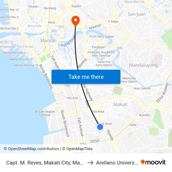 Capt. M. Reyes, Makati City, Manila to Arellano University map