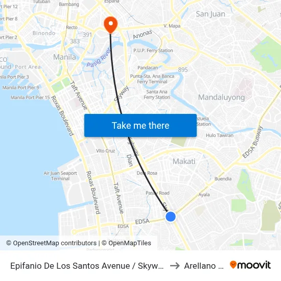 Epifanio De Los Santos Avenue / Skyway , Lungsod Ng Makati, Manila to Arellano University map