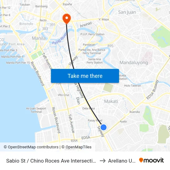 Sabio St / Chino Roces Ave Intersection, Makati City, Manila to Arellano University map