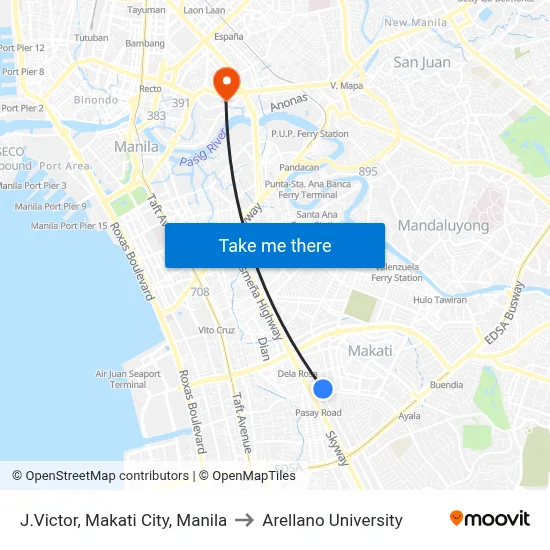 J.Victor, Makati City, Manila to Arellano University map