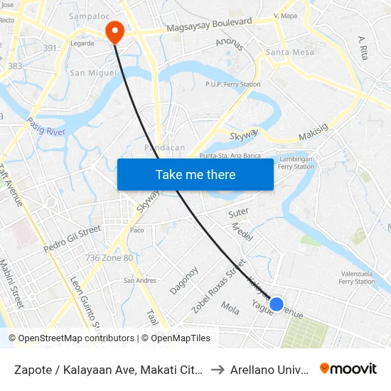 Zapote / Kalayaan Ave, Makati City, Manila to Arellano University map