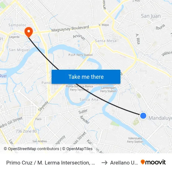 Primo Cruz / M. Lerma Intersection, Mandaluyong City, Manila to Arellano University map