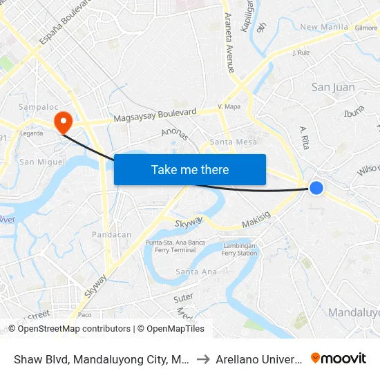 Shaw Blvd, Mandaluyong City, Manila to Arellano University map