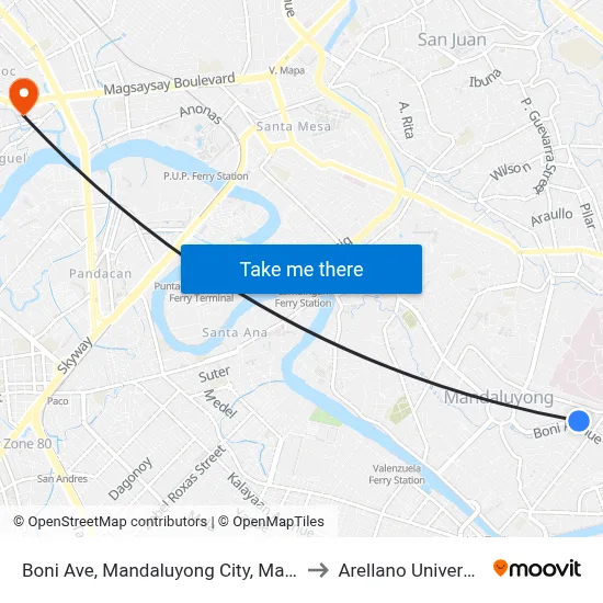 Boni Ave, Mandaluyong City, Manila to Arellano University map
