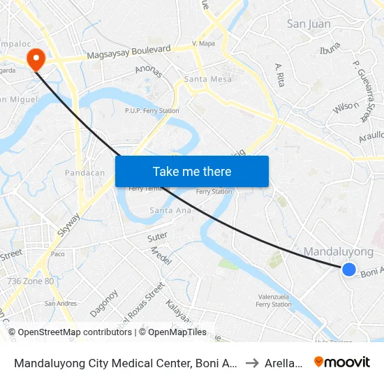 Mandaluyong City Medical Center, Boni Ave / Sto Rosario Intersection, Mandaluyong City, Manila to Arellano University map