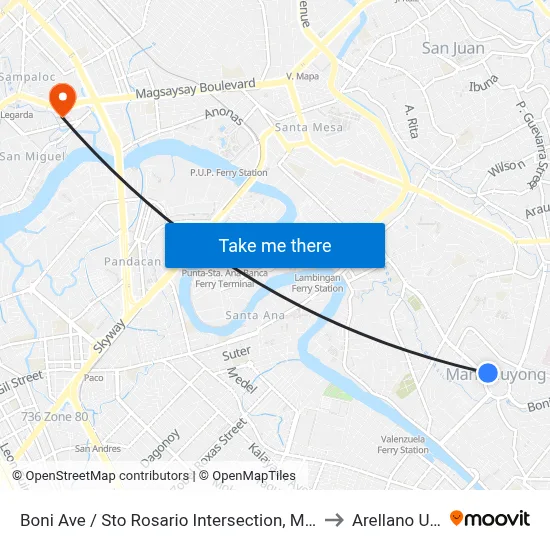 Boni Ave / Sto Rosario Intersection, Mandaluyong City, Manila to Arellano University map
