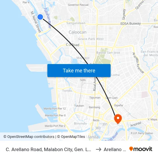 C. Arellano Road, Malabon City, Gen. Luna St., Bgy. Ibaba, Malabon City to Arellano University map