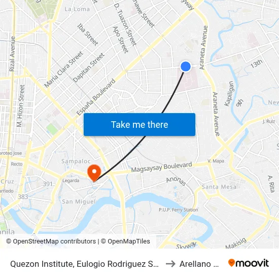 Quezon Institute, Eulogio Rodriguez Sr Ave, Quezon City, Manila to Arellano University map
