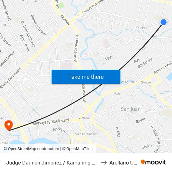 Judge Damien Jimenez / Kamuning Rd, Quezon City, Manila to Arellano University map
