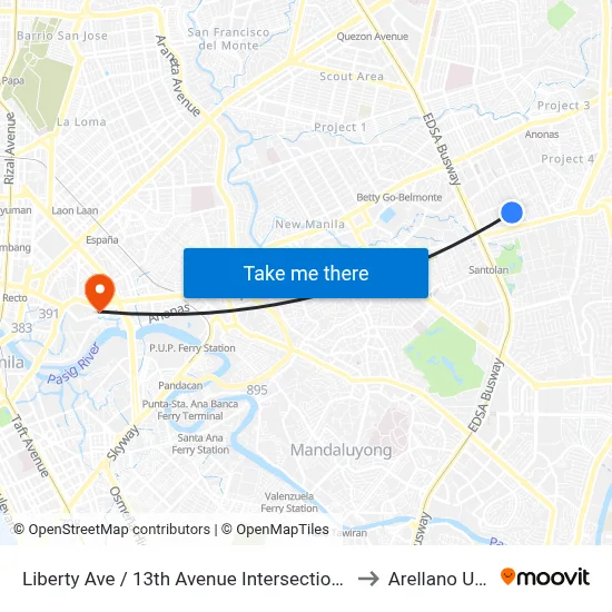 Liberty Ave / 13th Avenue Intersection, Quezon City, Manila to Arellano University map