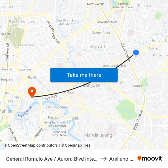 General Romulo Ave / Aurora Blvd Intersection, Quezon City, Manila to Arellano University map