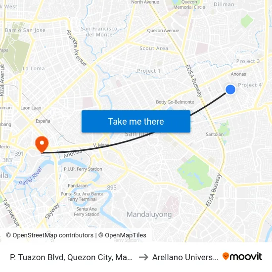 P. Tuazon Blvd, Quezon City, Manila to Arellano University map