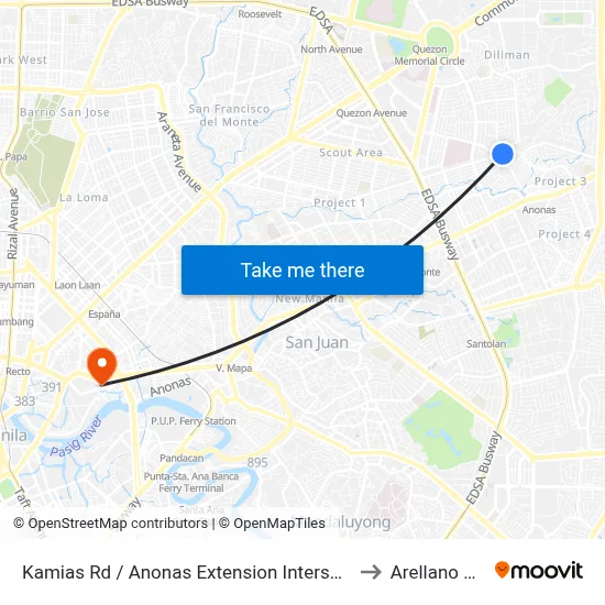 Kamias Rd / Anonas Extension Intersection, Quezon City, Manila to Arellano University map