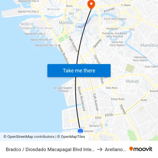 Bradco / Diosdado Macapagal Blvd Intersection, Lungsod Ng Pasay, Manila to Arellano University map