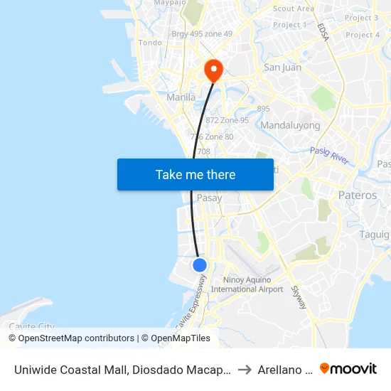 Uniwide Coastal Mall, Diosdado Macapagal Blvd, Parañaque City, Manila to Arellano University map