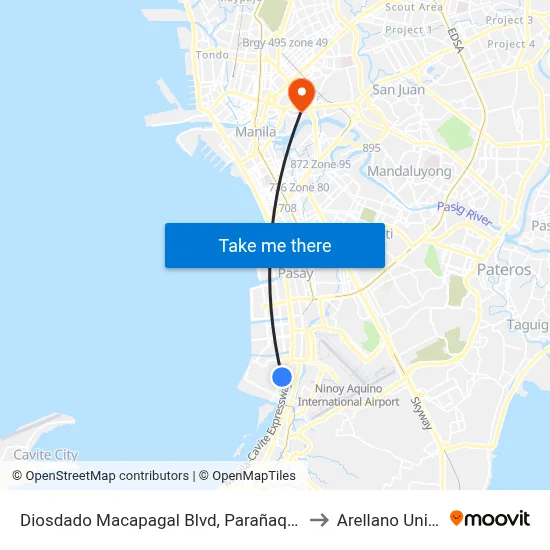 Diosdado Macapagal Blvd, Parañaque City, Manila to Arellano University map