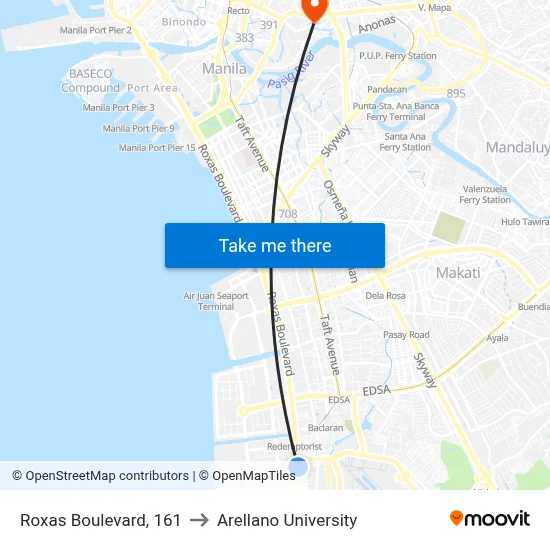 Roxas Boulevard, 161 to Arellano University map