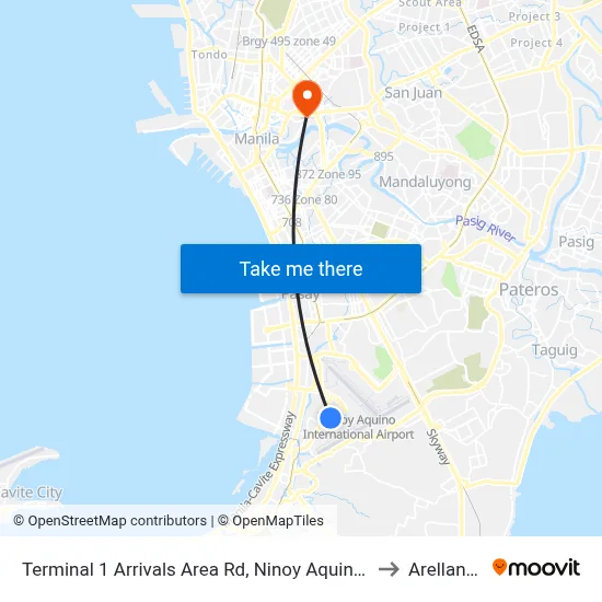 Terminal 1 Arrivals Area Rd, Ninoy Aquino International Airport,  Parañaque City, Manila to Arellano University map