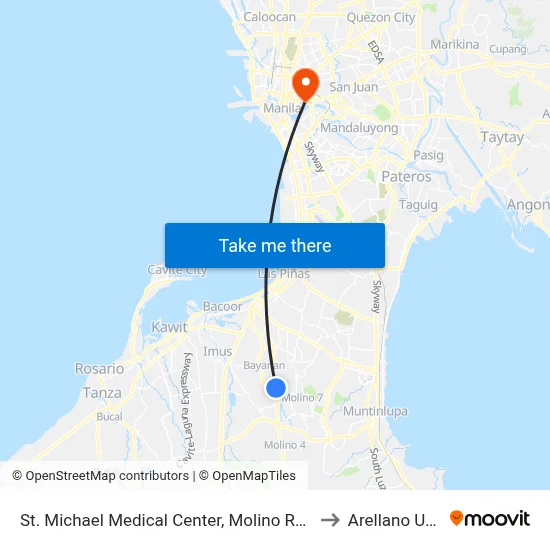 St. Michael Medical Center, Molino Rd, Bacoor City, Manila to Arellano University map