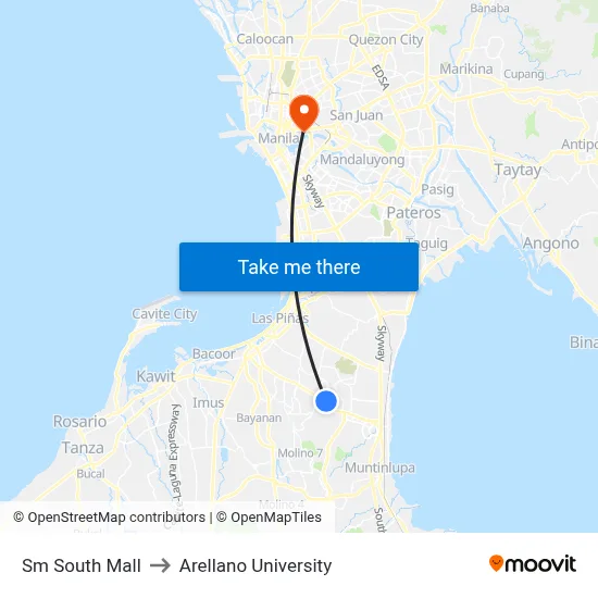 Sm South Mall to Arellano University map