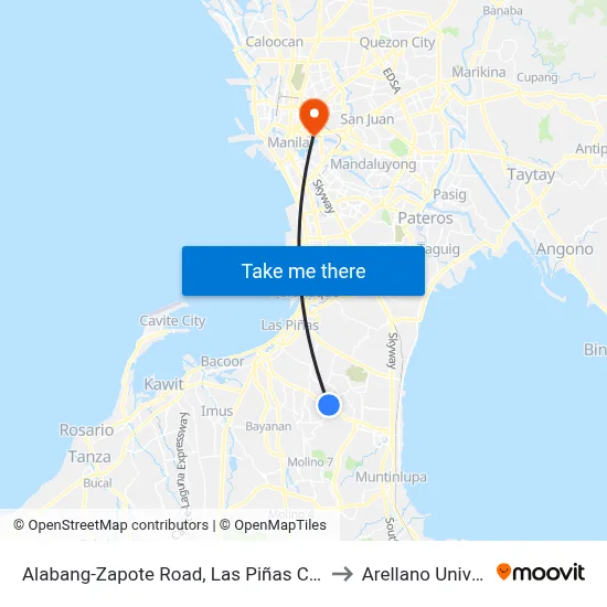 Alabang-Zapote Road, Las Piñas City, Manila to Arellano University map