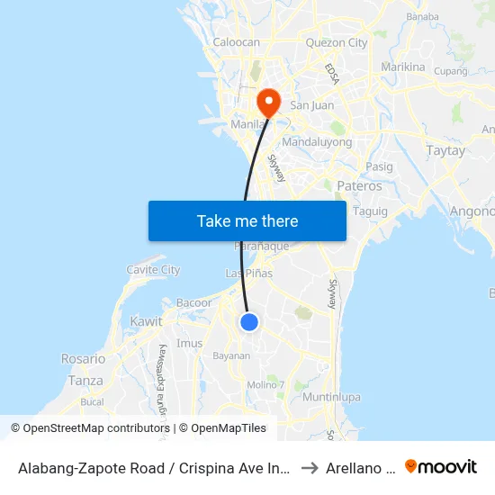 Alabang-Zapote Road / Crispina Ave Intersection, Las Piñas City, Manila to Arellano University map