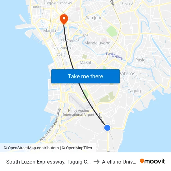 South Luzon Expressway, Taguig City, Manila to Arellano University map