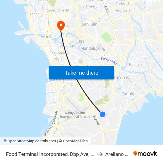 Food Terminal Incorporated, Dbp Ave, Taguig City, Manila, Manila to Arellano University map