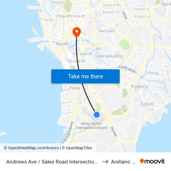 Andrews Ave / Sales Road Intersection, Lungsod Ng Pasay, Manila to Arellano University map