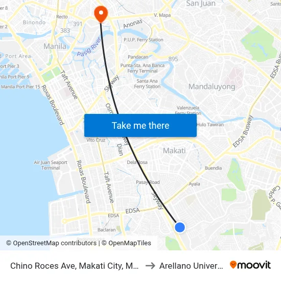 Chino Roces Ave, Makati City, Manila to Arellano University map