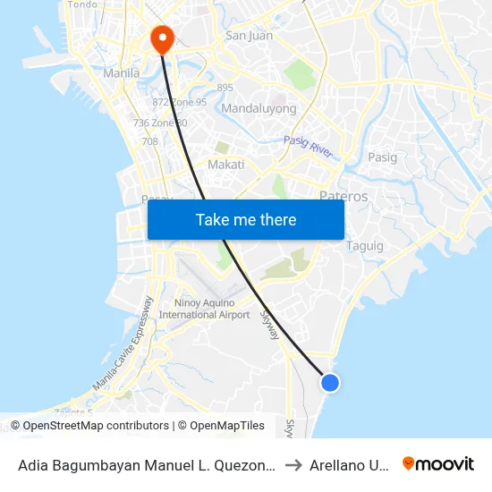 Adia Bagumbayan Manuel L. Quezon, Taguig City, Manila to Arellano University map